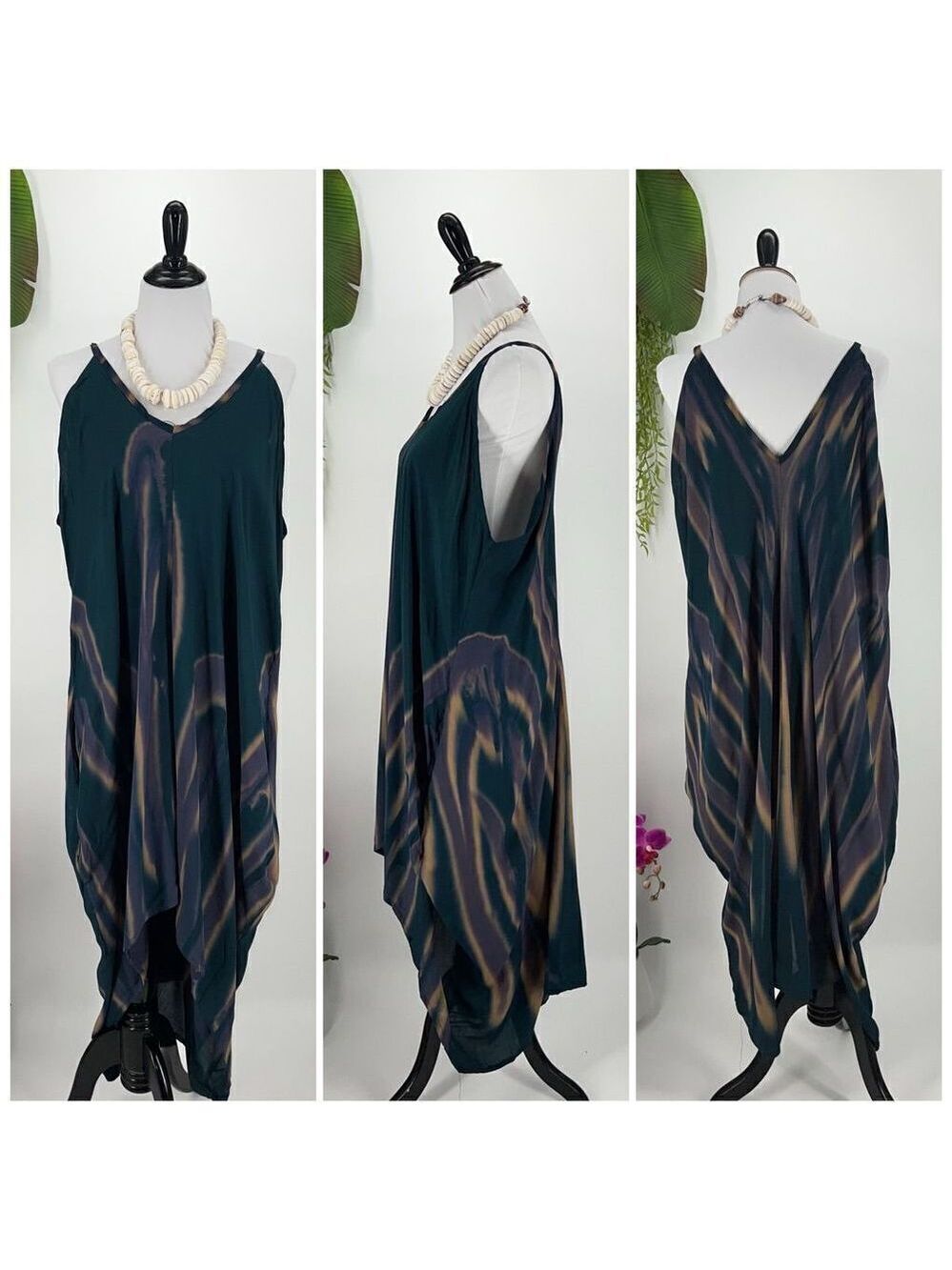 Handkerchief Dress V-Neck V-Back with Pockets Beach To Boardwalk Rayon One Size